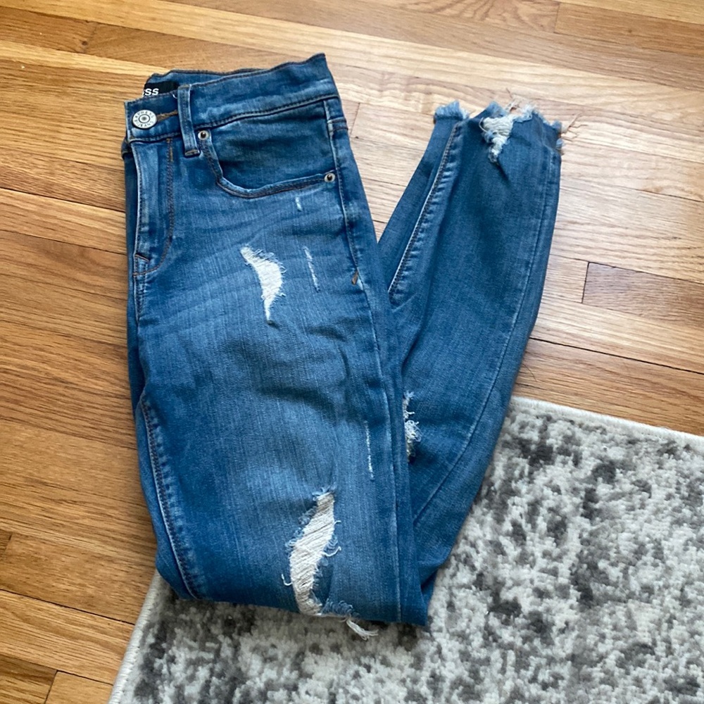 Express light wash skinny jeans